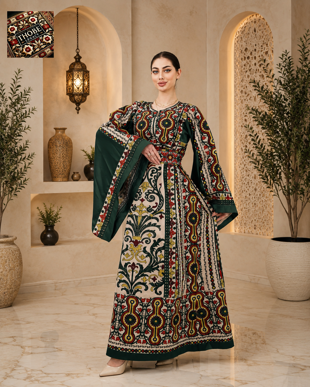 Flower Bouquet Thobe Beige