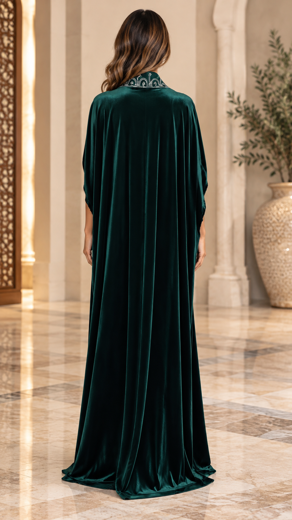 Emerald Elegance Velvet Kaftan