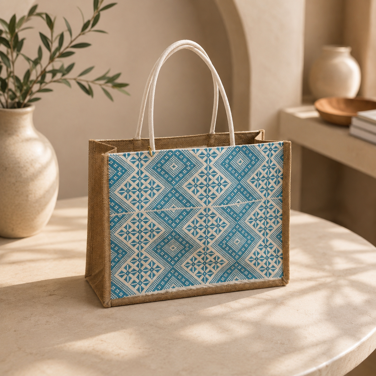 The signature Blue Geometric Tote