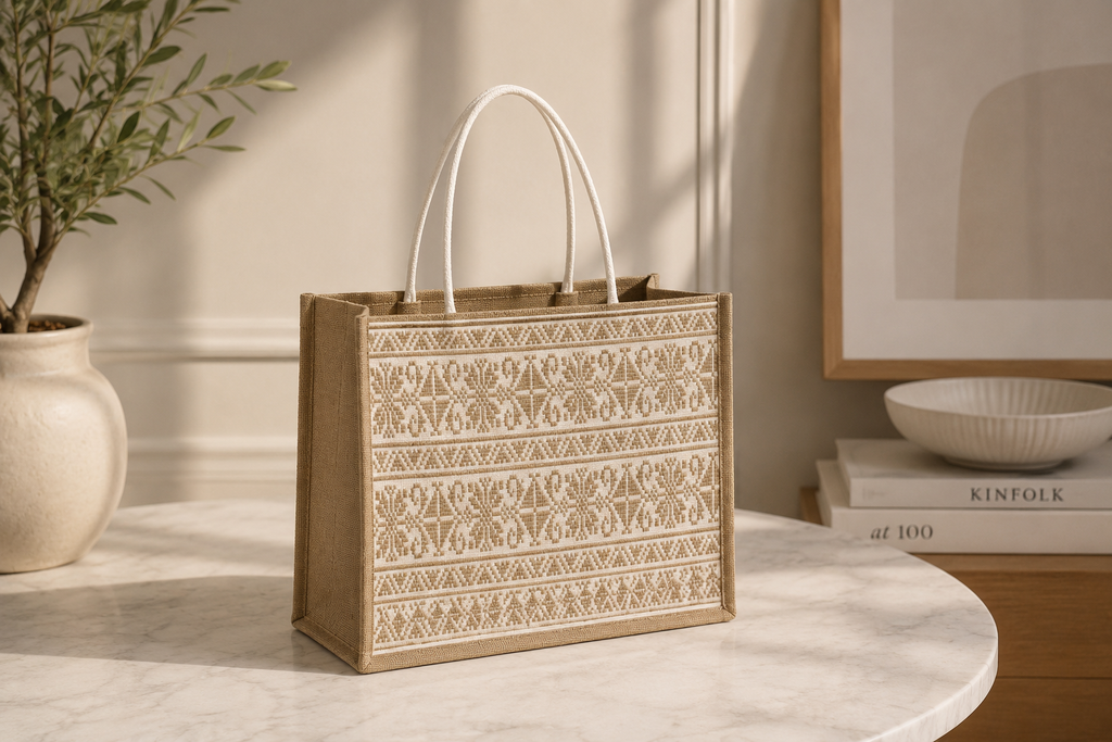 The signature Tatreez Tote Beige
