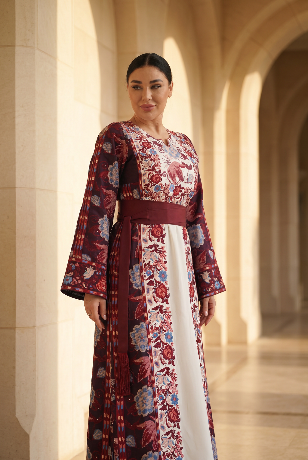 Floral Thobe in Burgundy