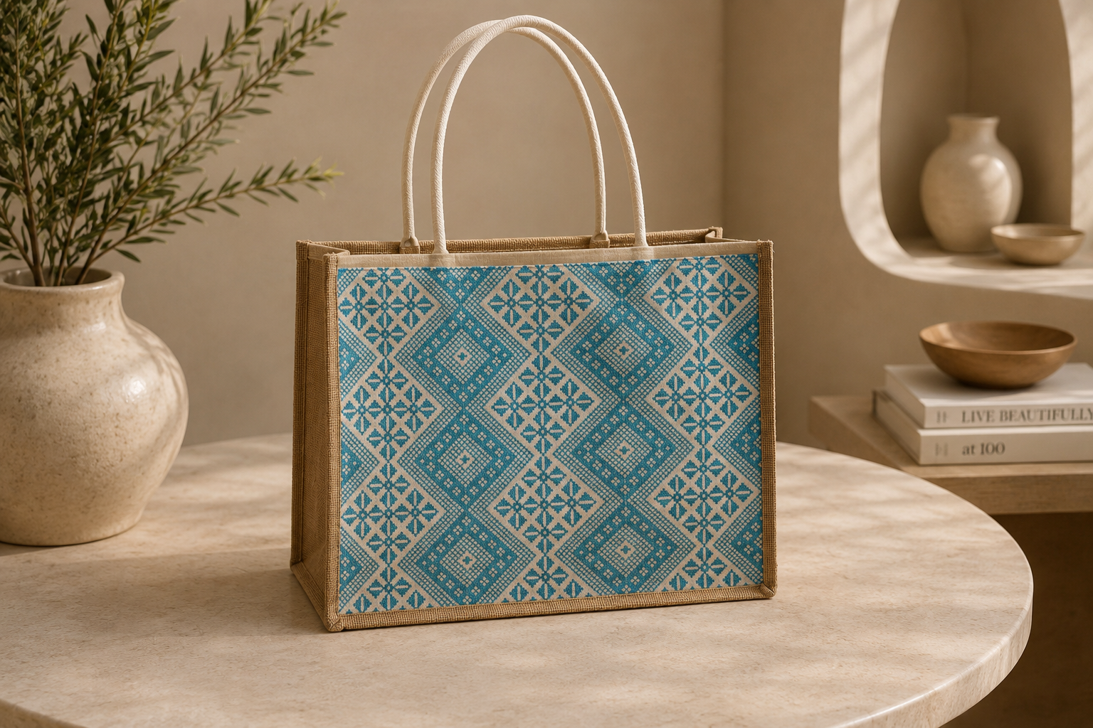 The signature Blue Geometric Tote