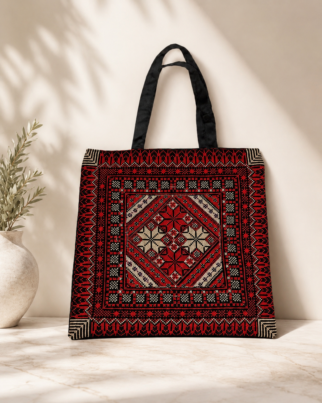 Bloom Tote Bag Beige Tatreez