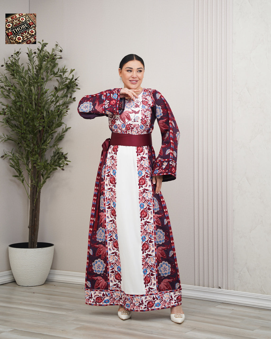 Floral Thobe in Burgundy