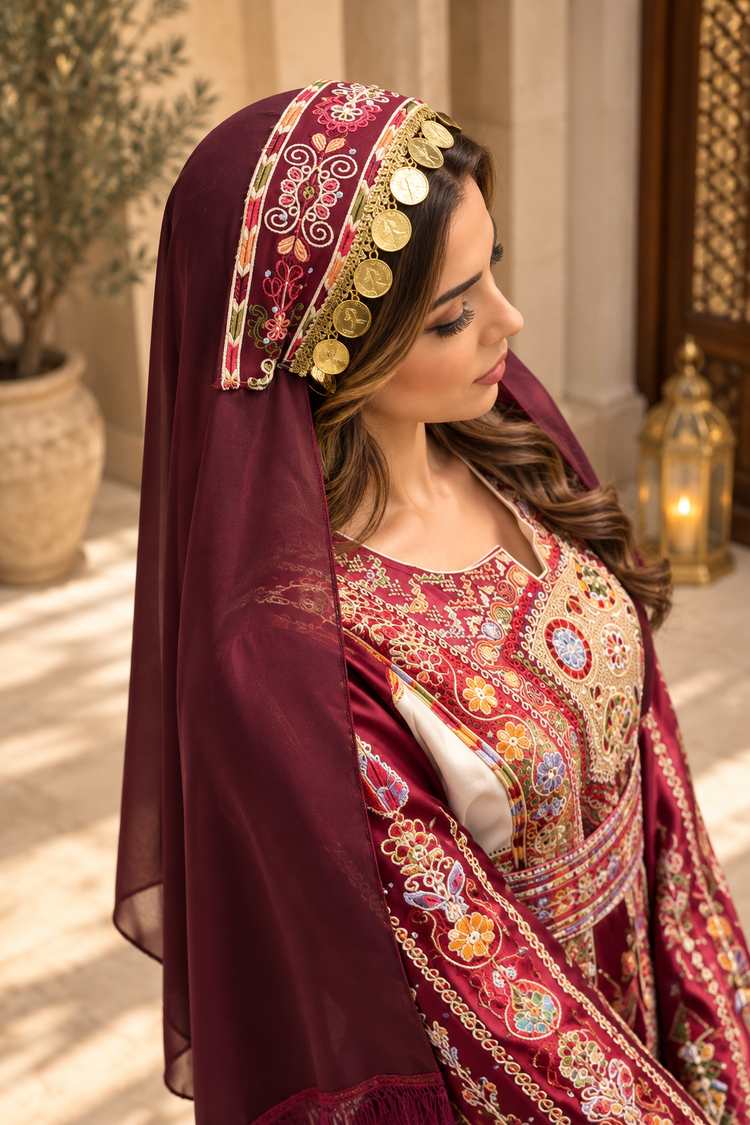 Henna Night Burgundy Fringes Shawl/Khirka