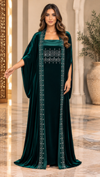 Emerald Elegance Velvet Kaftan