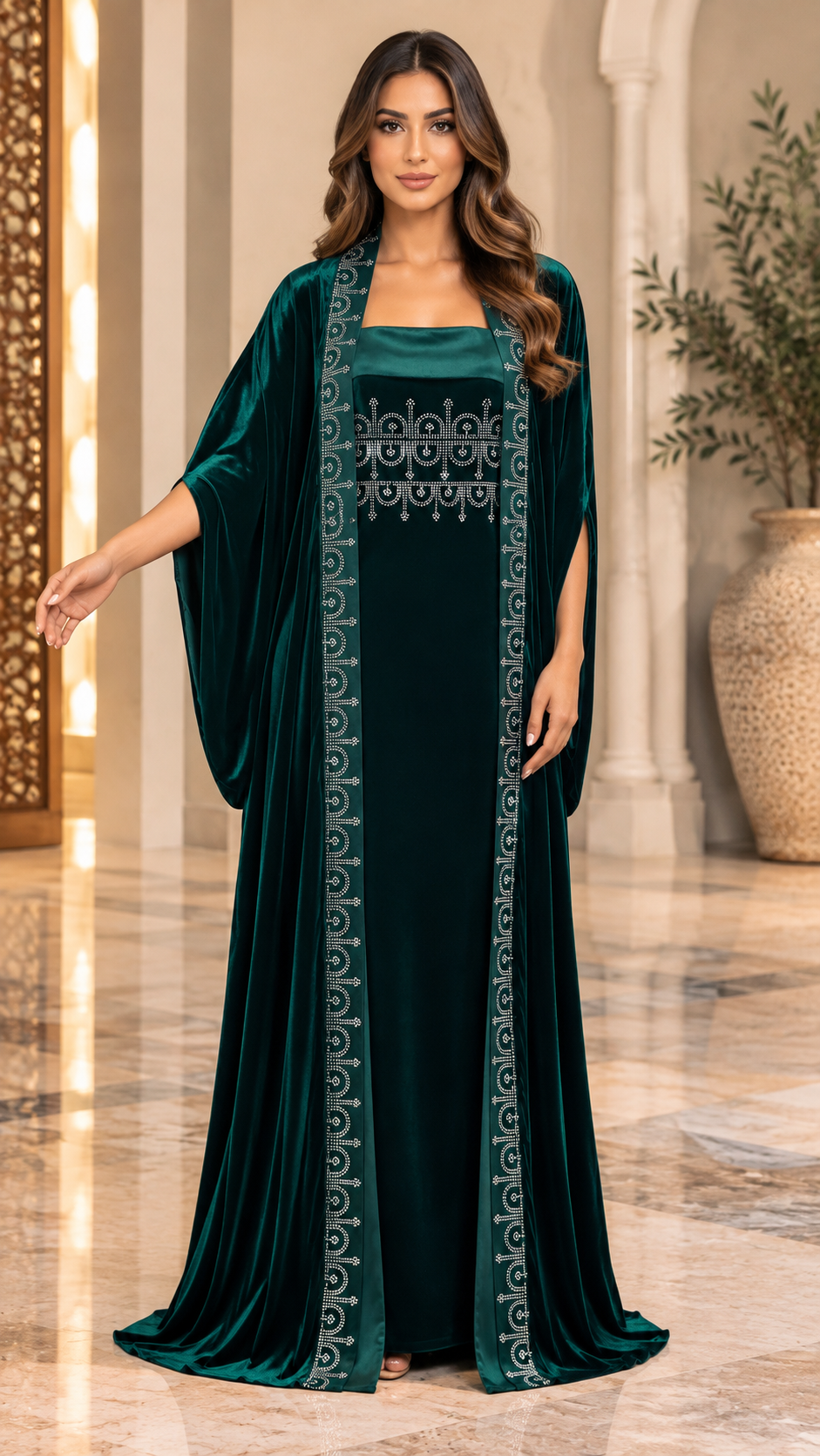 Emerald Elegance Velvet Kaftan