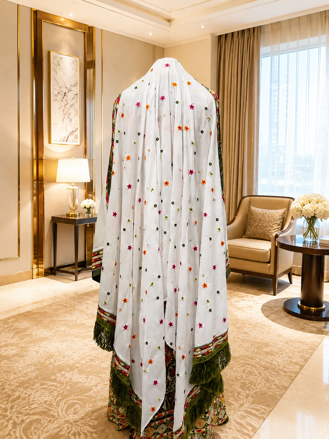 Embroidered Fringe Shawl/Khirka